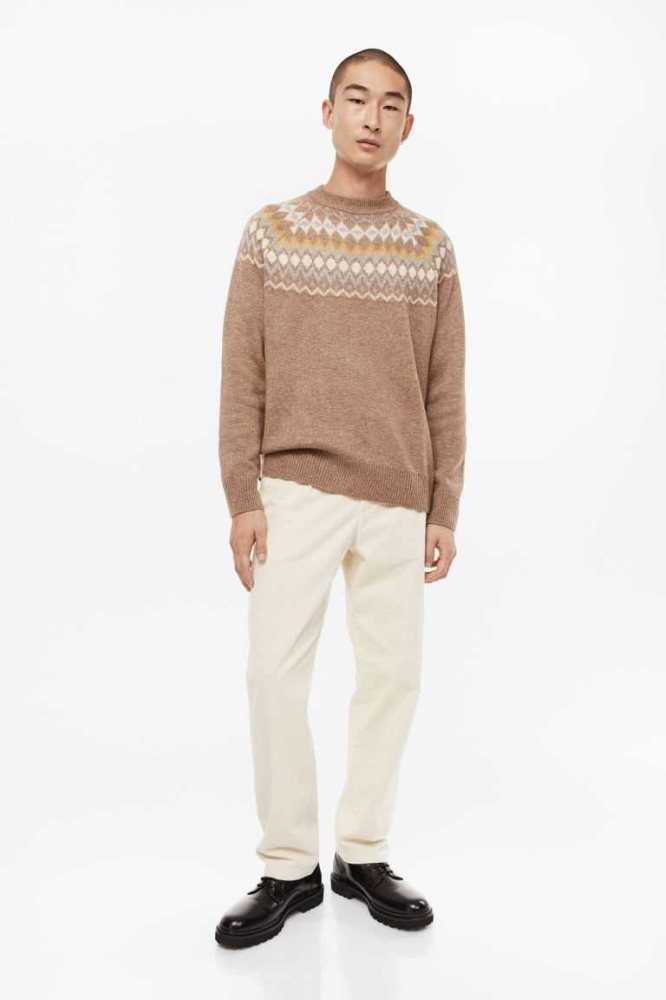 Suéteres H&M Relaxed Fit Jacquard-knit Hombre Beige Oscuro | 460725FNR