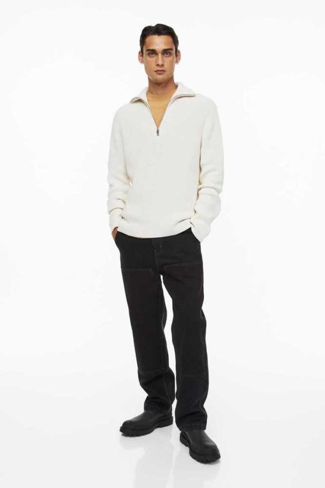 Suéteres H&M Relaxed Fit Rib-knit Half-zip Hombre Creme | 230891IOD