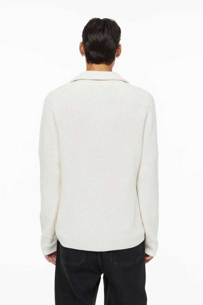 Suéteres H&M Relaxed Fit Rib-knit Half-zip Hombre Creme | 230891IOD