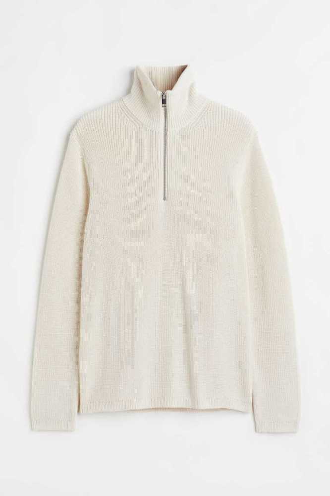 Suéteres H&M Relaxed Fit Rib-knit Half-zip Hombre Creme | 230891IOD