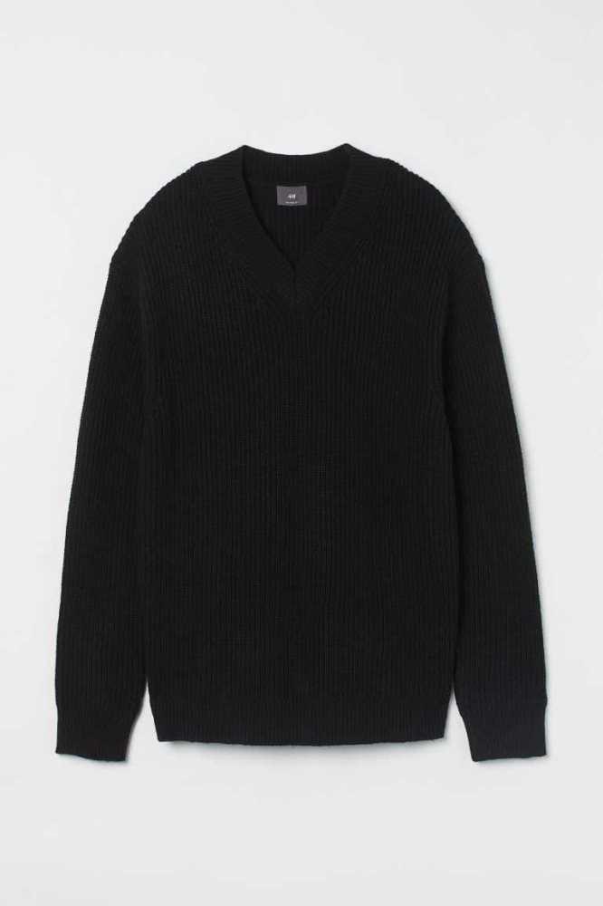 Suéteres H&M Relaxed Fit Rib-knit Hombre Negros | 569281RSF