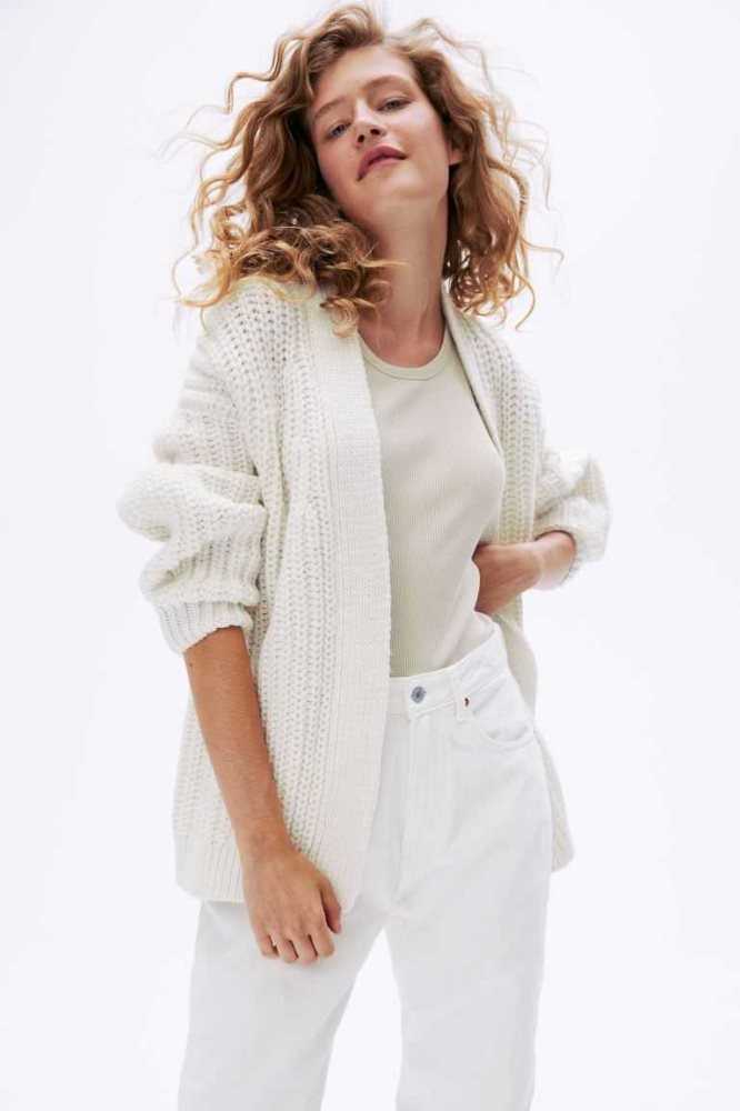 Suéteres H&M Rib-knit Cardigan Mujer Beige | 502946RDX