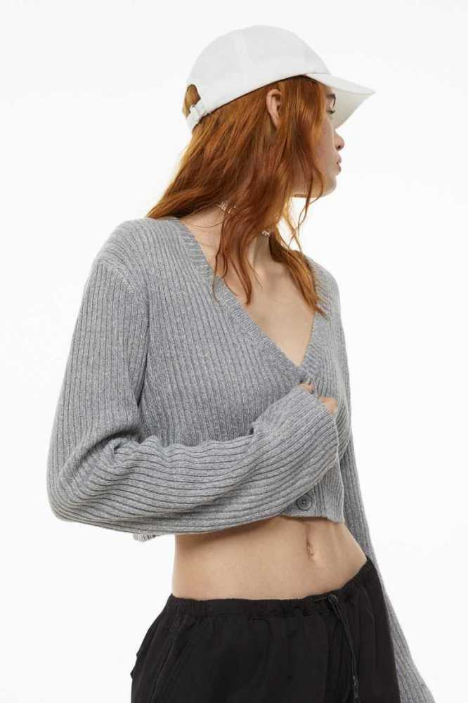 Suéteres H&M Rib-knit Crop Cardigan Mujer Kaki Verdes | 984531RKL