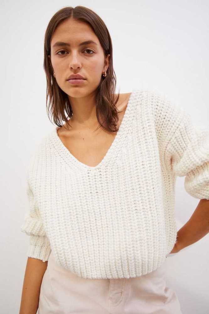 Suéteres H&M Rib-knit Mujer Beige Claro | 078495JBD