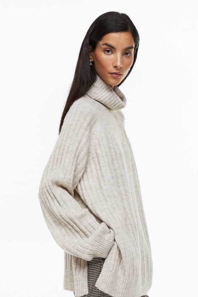 Suéteres H&M Rib-knit Turtleneck Mujer Beige Claro | 632451XIN