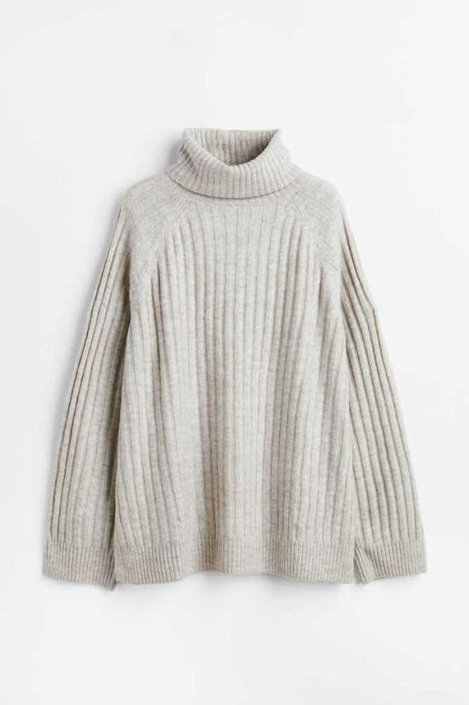 Suéteres H&M Rib-knit Turtleneck Mujer Beige Claro | 632451XIN