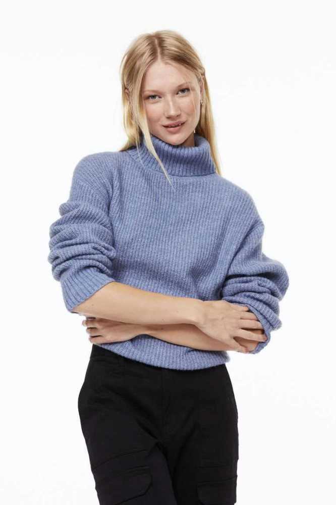 Suéteres H&M Rib-knit Turtleneck Mujer Negros | 759632WRX