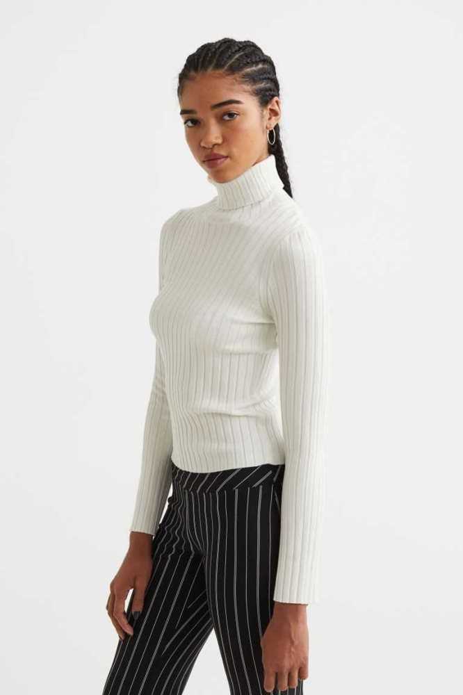 Suéteres H&M Rib-knit Turtleneck Top Mujer Grises Claro | 072384XEL