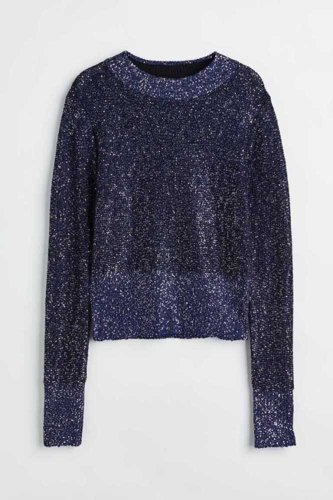 Suéteres H&M Sequined Mujer Azules Oscuro | 391728XWT