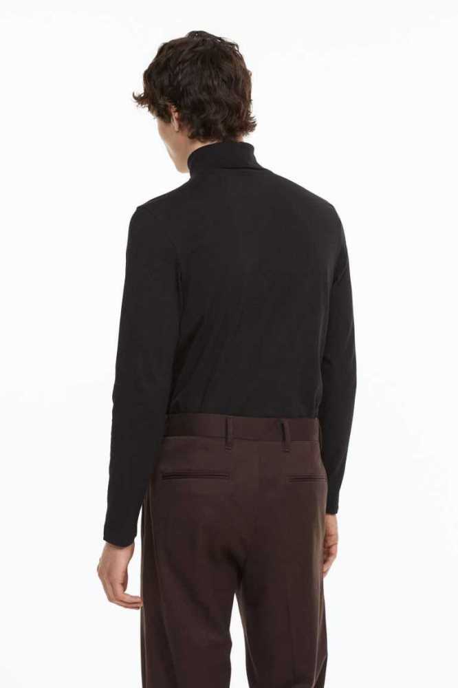 Suéteres H&M Slim Fit Algodon Turtleneck Shirt Hombre Negros | 369287TER