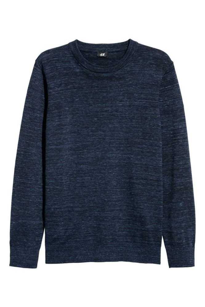 Suéteres H&M Slim Fit Fine-knit Algodon Hombre Azules | 513078GCA