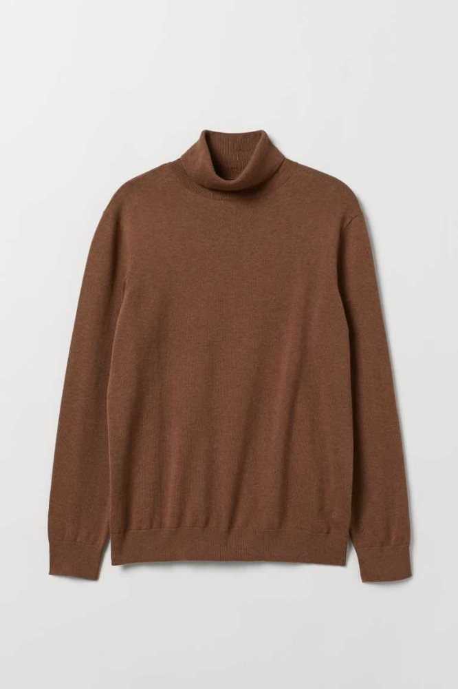 Suéteres H&M Slim Fit Fine-knit Turtleneck Hombre Grises Marrom | 896053DVE