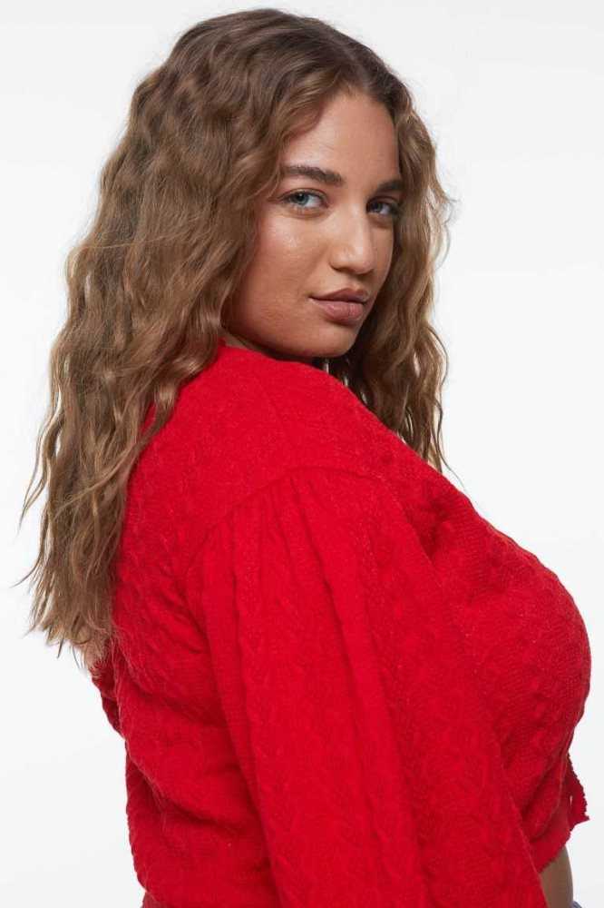 Suéteres H&M Textured-knit Cardigan Mujer Rojos | 726984EUN