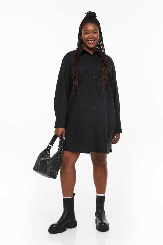 Talla Extra H&M Poplin Shirt Vestido Mujer Negros | 230496XBY