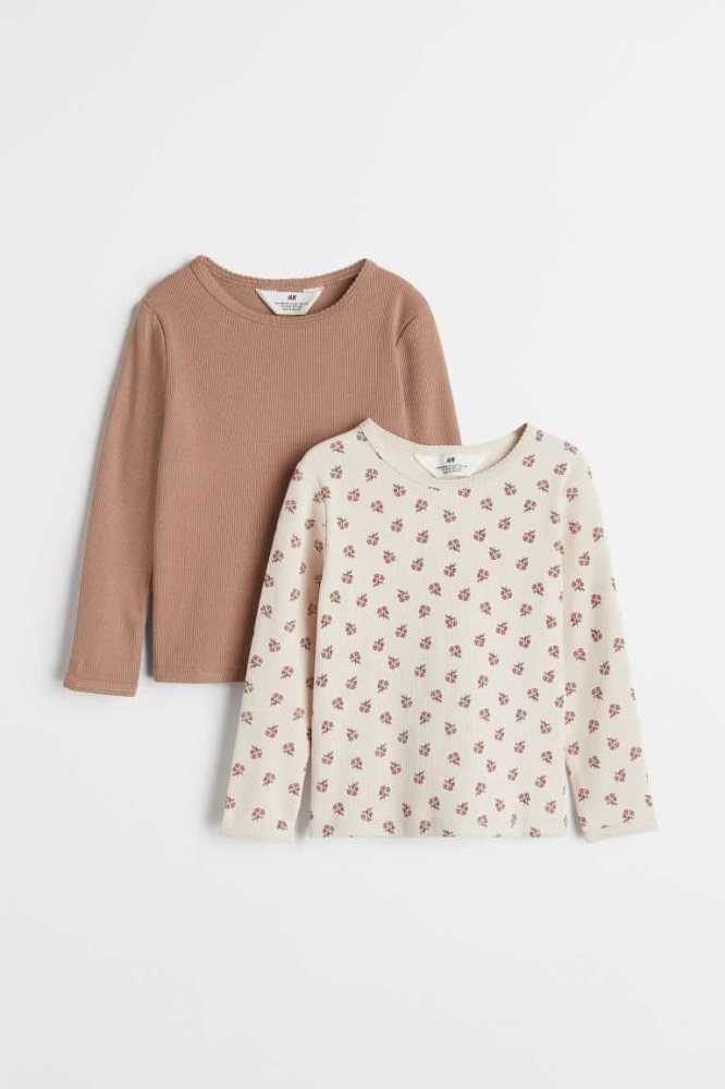 Tops H&M 2-pack Acanalado Algodon Niños Marrom Beige Claro | 856970PJE