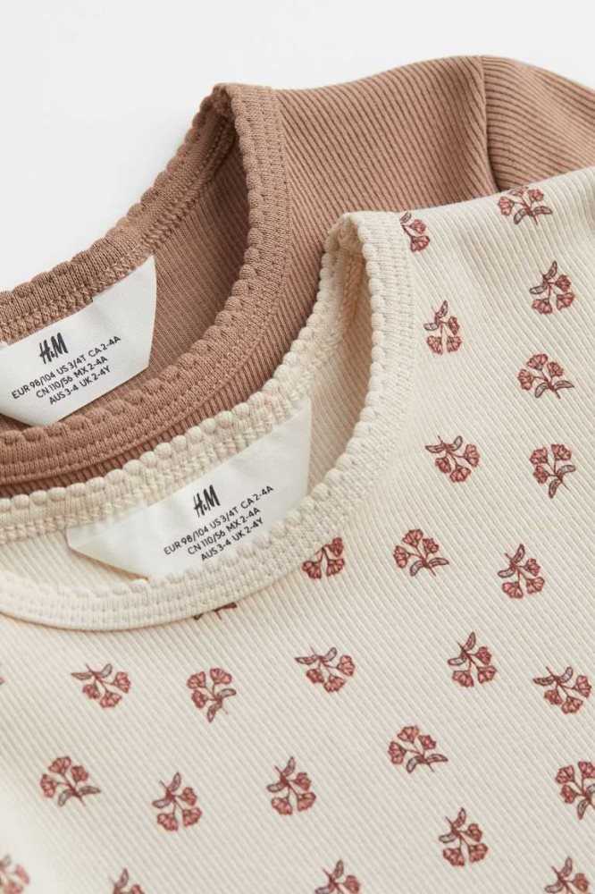 Tops H&M 2-pack Acanalado Algodon Niños Marrom Beige Claro | 856970PJE