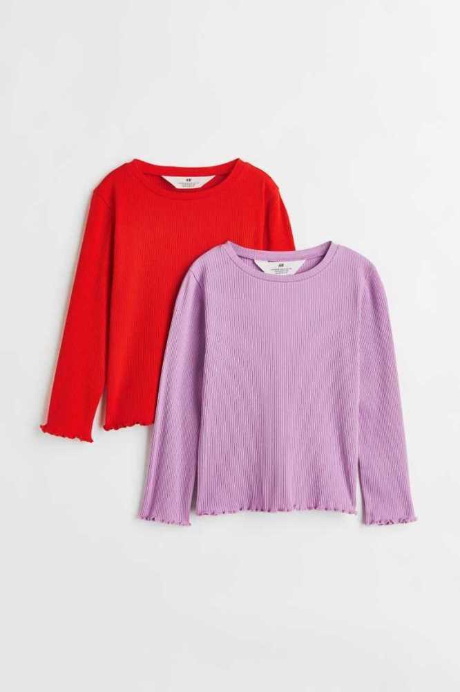 Tops H&M 2-pack Acanalado Niños Rosas Blancos | 540371PQX