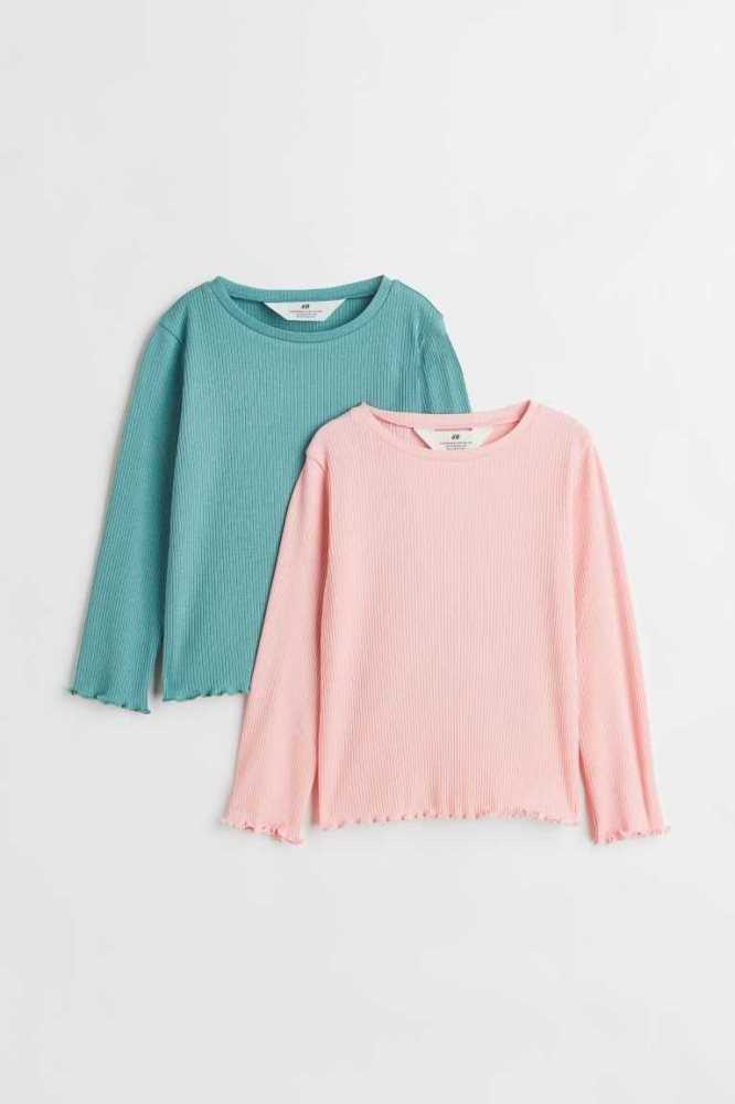 Tops H&M 2-pack Acanalado Niños Rosas Blancos | 540371PQX