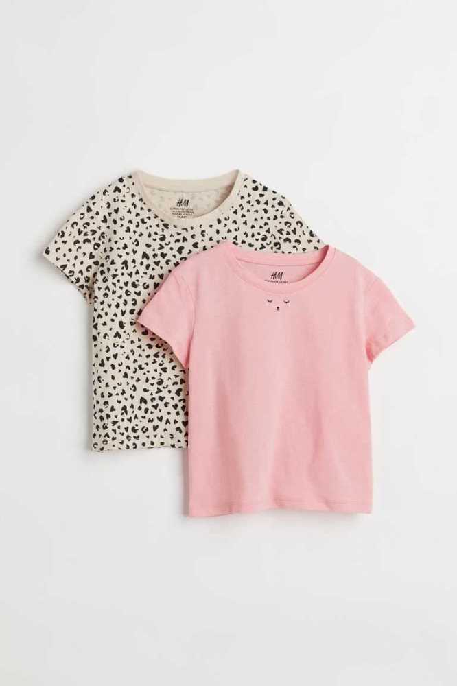 Tops H&M 2-pack Algodon Jersey Niños Beige Claro Leopardo | 864213AKJ