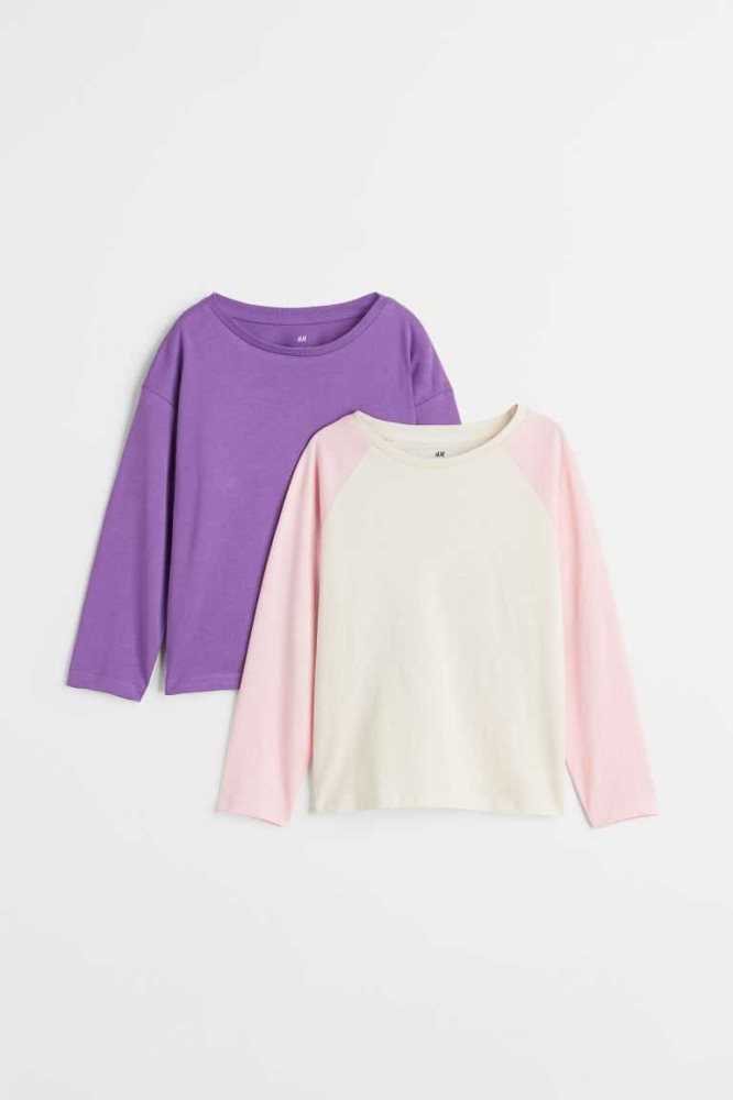 Tops H&M 2-pack Algodon Jersey Niños Rosas | 048751DPW