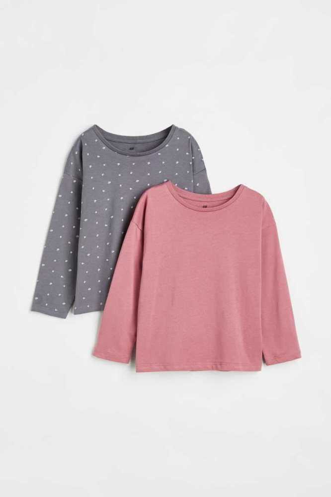 Tops H&M 2-pack Algodon Jersey Niños Rosas | 048751DPW