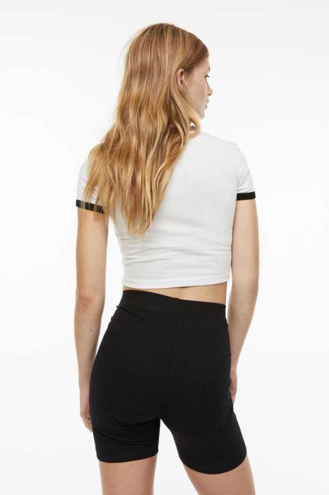 Tops H&M 2-pack Crop Mujer Negros Blancos | 395607BJQ