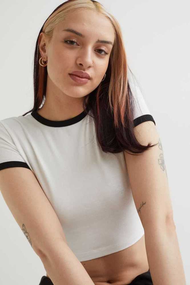 Tops H&M 2-pack Crop T-shirts Mujer Blancos | 862541BYG