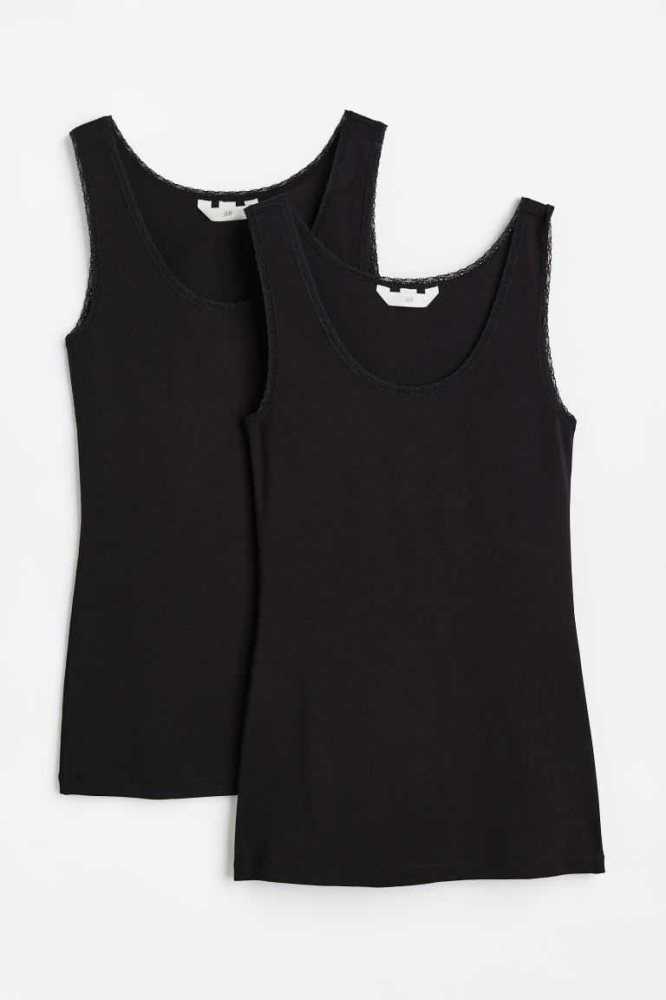 Tops H&M 2-pack Encaje-trimmed Tank Mujer Blancos | 135892WIM