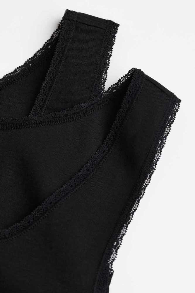 Tops H&M 2-pack Encaje-trimmed Tank Mujer Negros | 325614KIE