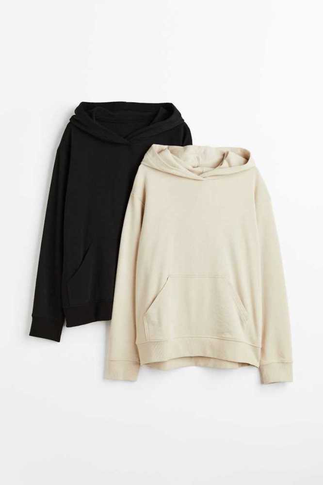 Tops H&M 2-pack Hoodies Mujer Negros Beige Claro | 726594NZM