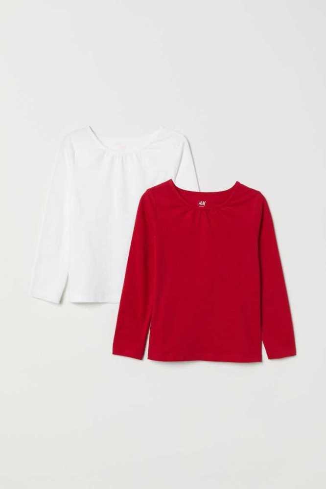 Tops H&M 2-pack Long-sleeved Niños Blancos Negros | 170329JHN