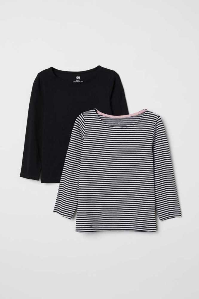 Tops H&M 2-pack Long-sleeved Niños Blancos Negros | 170329JHN