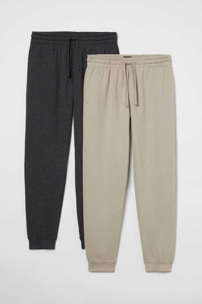 Tops H&M 2-pack Regular Fit Sweatpants Hombre Beige Verdes | 378419ZGR