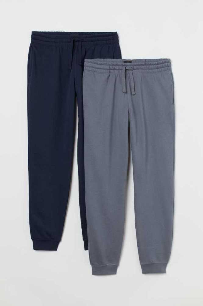 Tops H&M 2-pack Regular Fit Sweatpants Hombre Marrom Oscuro Azules Claro | 823054ITP