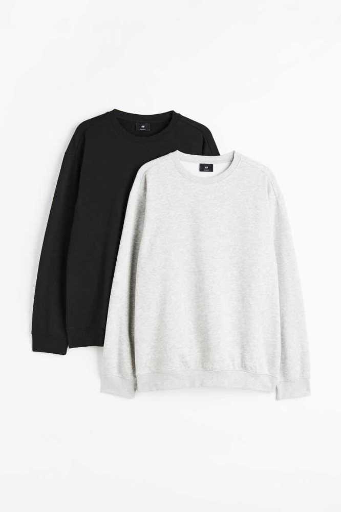 Tops H&M 2-pack Relaxed Fit Sweatshirts Hombre Grises Claro Negros | 902413SLN