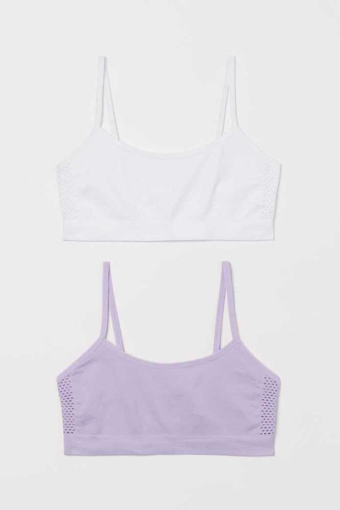 Tops H&M 2-pack Seamless Jersey Niños Kaki Verdes Rosas | 189546MSA