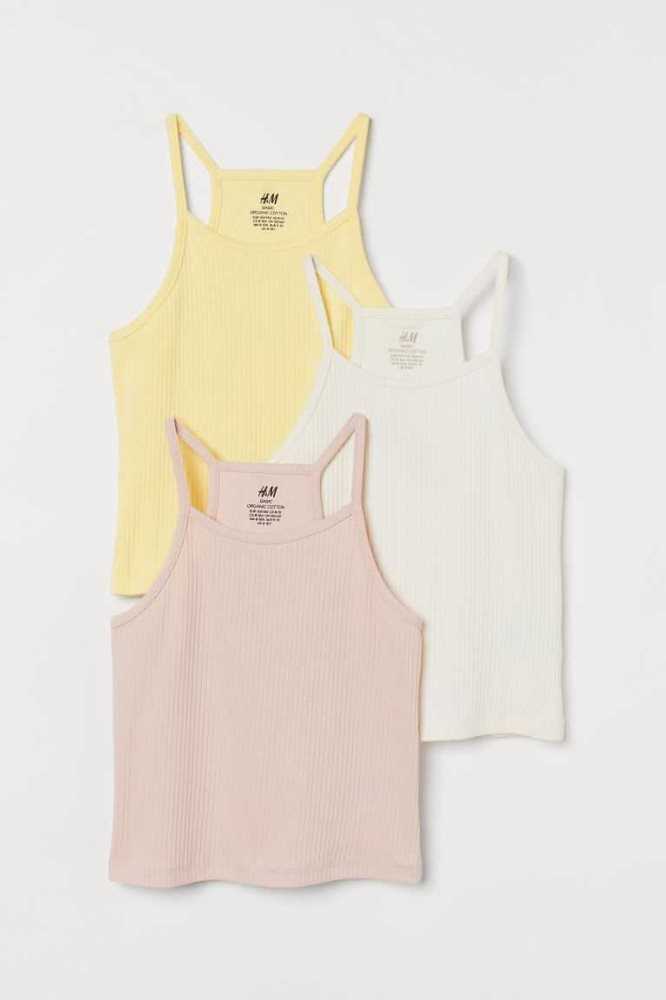 Tops H&M 3-pack Acanalado Tank Niños Verdes Rosas Claro Beige Blancos | 560934VBC