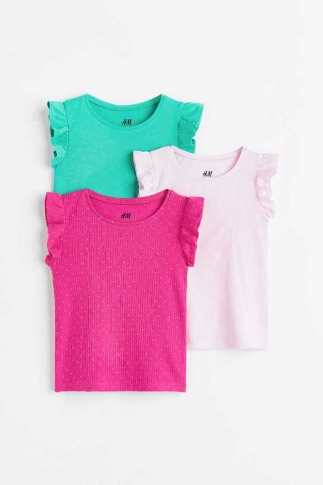 Tops H&M 3-pack Algodon Jersey Tank Niños Rosas Claro | 437580JQA