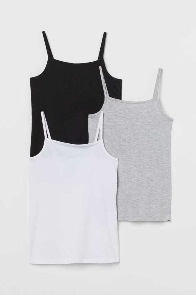 Tops H&M 3-pack Algodon Tank Niños Negros Blancos Grises | 368514JOZ