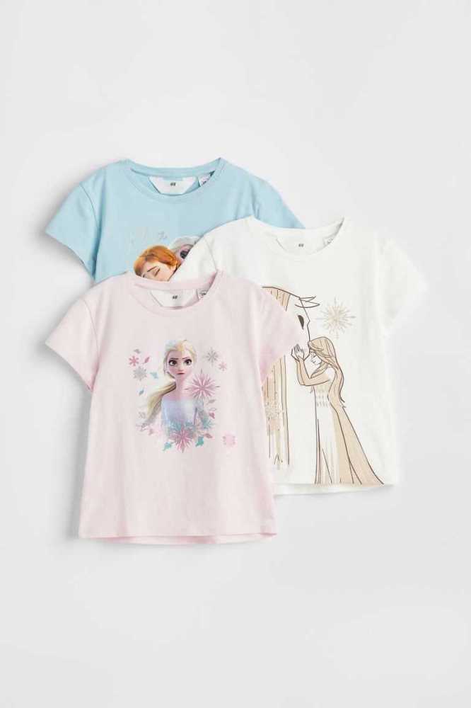 Tops H&M 3-pack Printed Jersey Niños Rosas Claro | 231587CNO