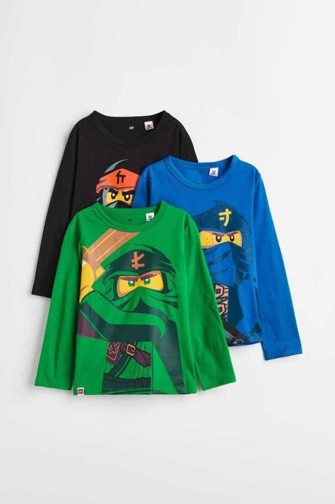 Tops H&M 3-pack Printed Niños Verdes | 925086GTA