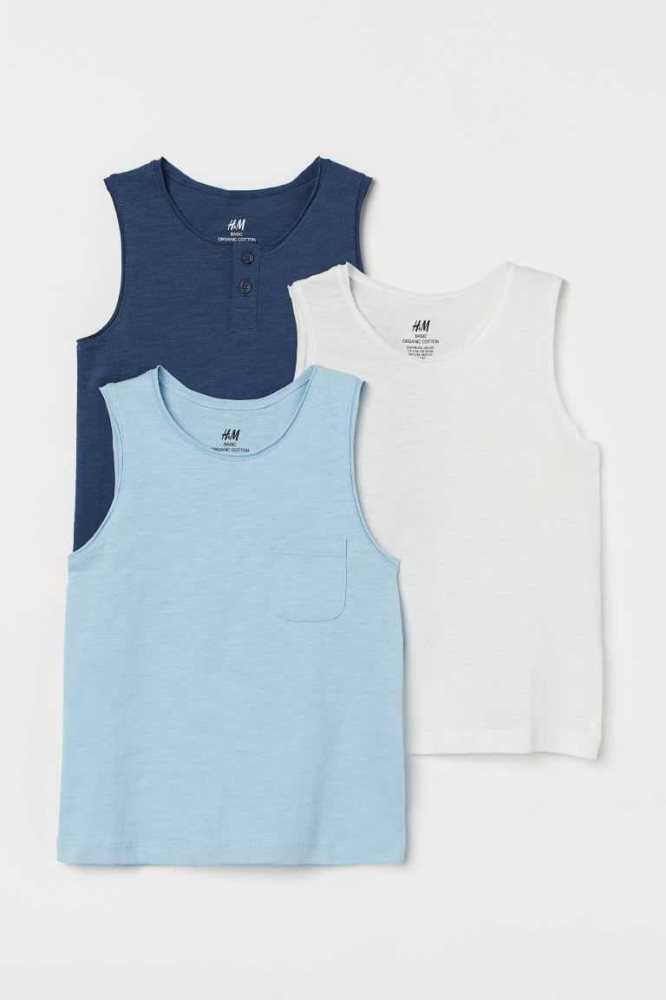 Tops H&M 3-pack Slub Jersey Tank Niños Azul Marino Azules Verde Menta Verdes | 418675OID