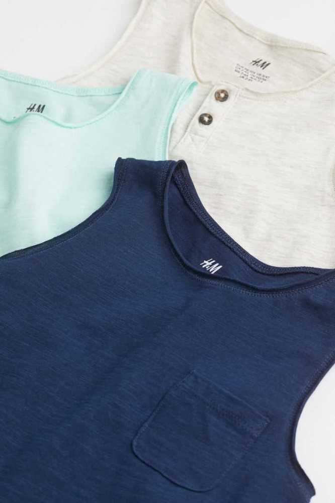 Tops H&M 3-pack Slub Jersey Tank Niños Azul Marino Azules Verde Menta Verdes | 418675OID