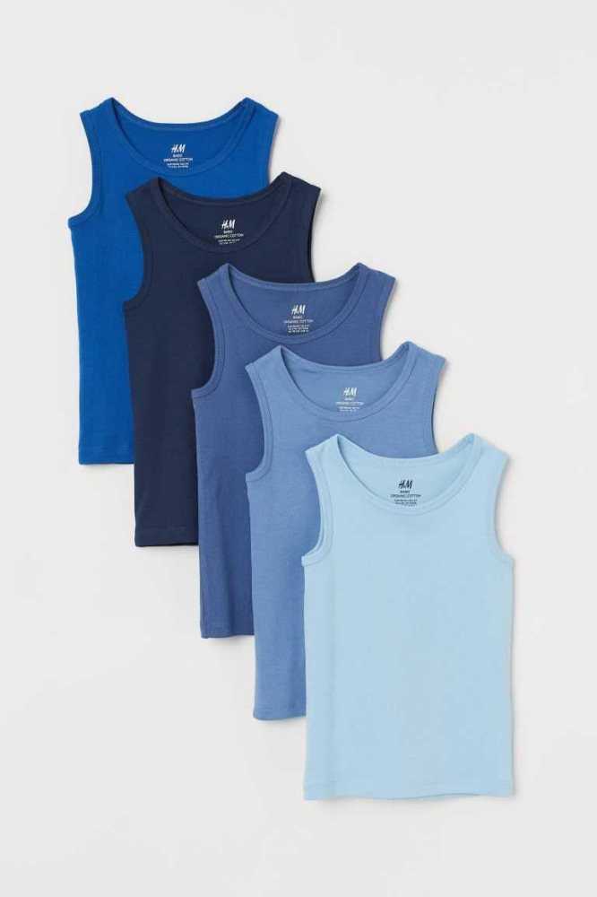 Tops H&M 5-pack Algodon Tank Niños Azules Oscuro | 129548FYO