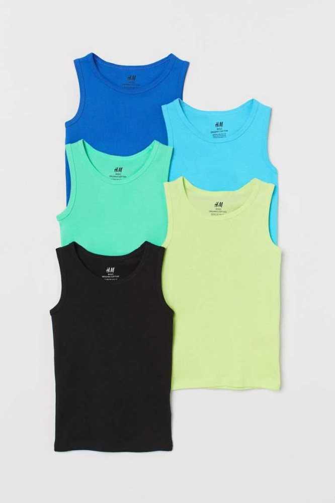 Tops H&M 5-pack Algodon Tank Niños Azules Oscuro | 129548FYO