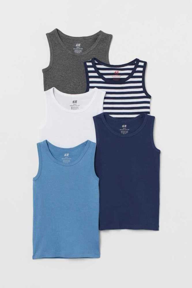 Tops H&M 5-pack Algodon Tank Niños Azules Oscuro | 129548FYO