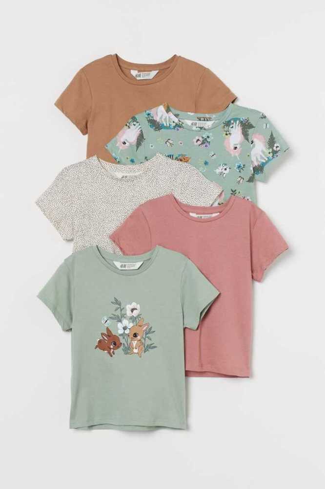 Tops H&M 5-pack Printed Jersey Niños Naranjas Claro Leopardo | 213850ZEQ