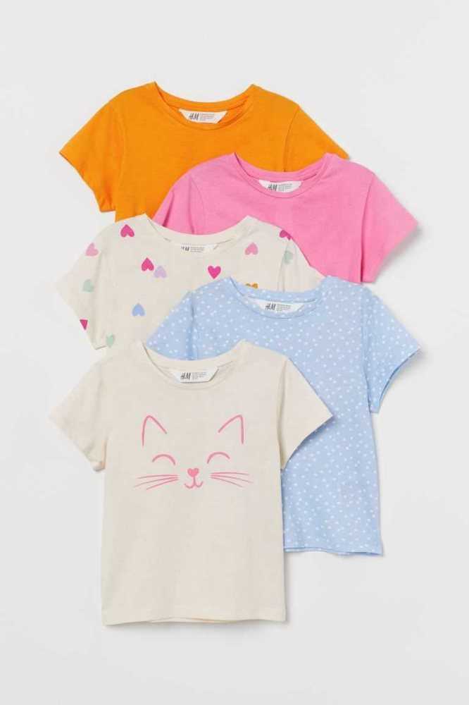 Tops H&M 5-pack Printed Jersey Niños Naranjas Claro Leopardo | 213850ZEQ