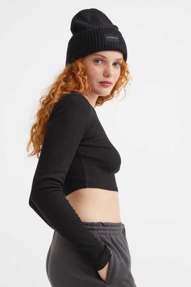 Tops H&M Acanalado Crop Mujer Azules Oscuro | 479203QCR