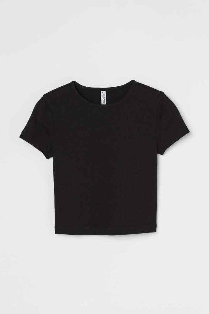 Tops H&M Acanalado Crop Mujer Blancos | 084961VMN